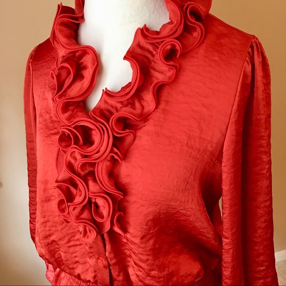 I.N. Studio Burnt Orange Ruffle Collar Blouse - Picture 2 of 7